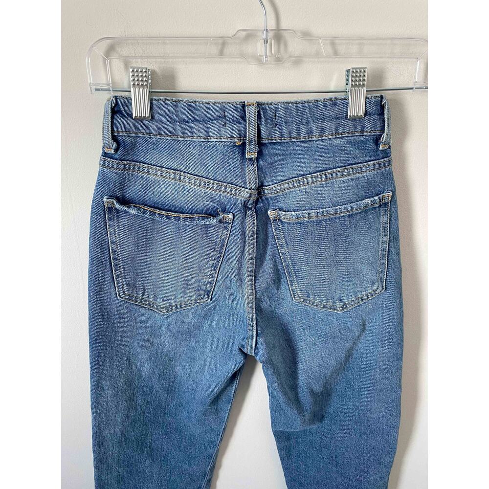 Bershka High Rise Straight Snake Stripe Denim Jeans Blue Beige Size 00 - Picture 5 of 7